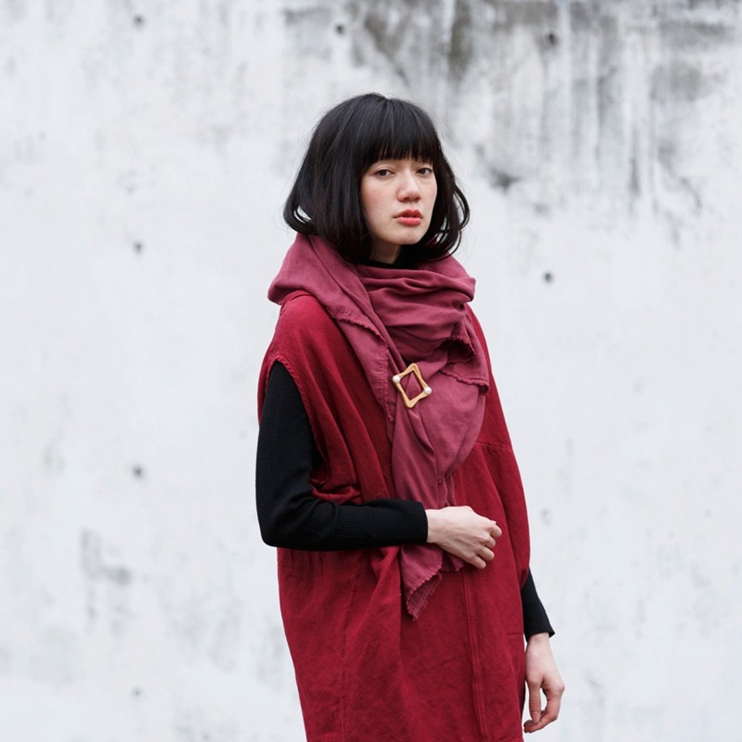 Rayon linen V neck one piece hawthorn sunshine 8514-04018-79 - 洋装/连衣裙 - 棉 红色