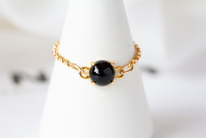 黑玛瑙 蛋面链戒 镀金 onyx Rings - 戒指 - 半宝石 黑色