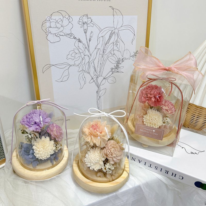 永生花 康乃馨玻璃盅 夜灯 母亲节礼物 附包装提袋卡片 - 干燥花/捧花 - 植物．花 粉红色