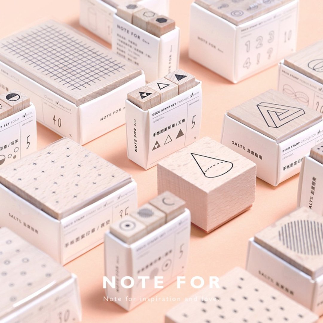 【NoteFor-盐度指南系列】22款原木印章 几何方格木质手帐素材 - 印章/印台 - 木头 