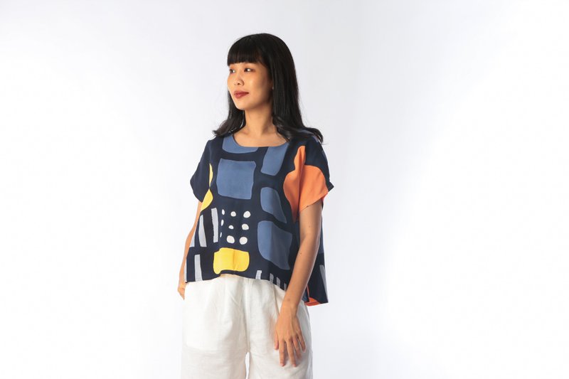 Abstract Cotton Rayon Kimono Blouse For Summer Beach Vacatio - 女装上衣 - 棉．麻 橘色