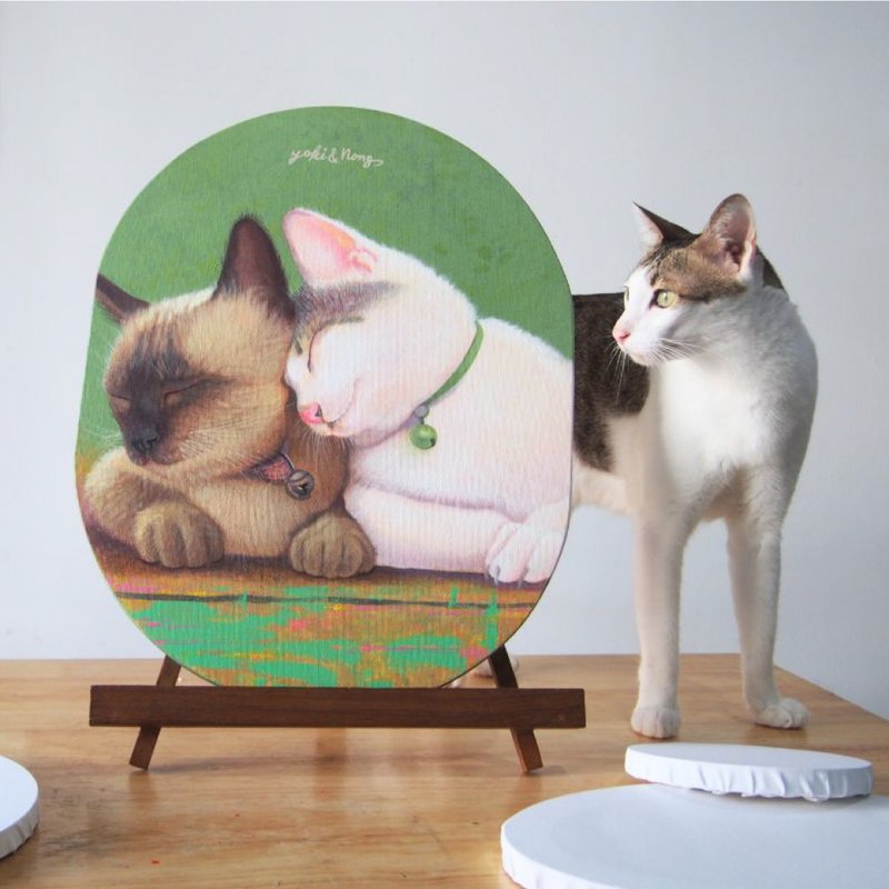 画布上的宠物画，压克力画框 - 订制画像 - 棉．麻 白色