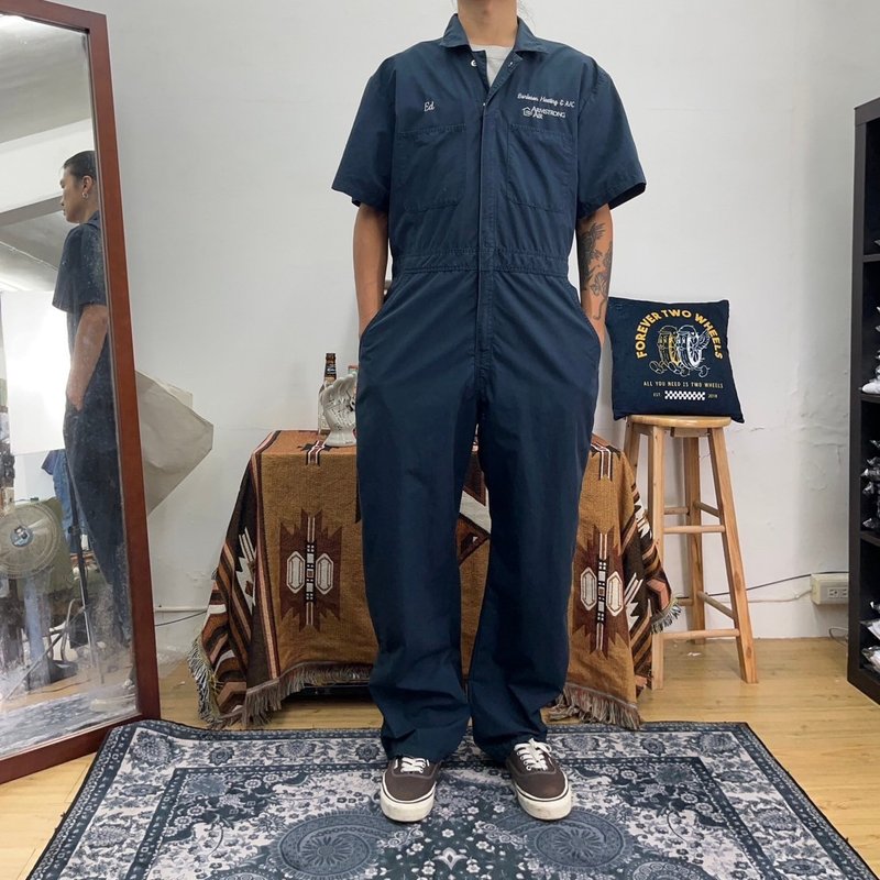 WEAR GUARD 深蓝 短袖 连身工作服 COVERALLS 古着 二手 电绣 - 男士长裤 - 棉．麻 蓝色