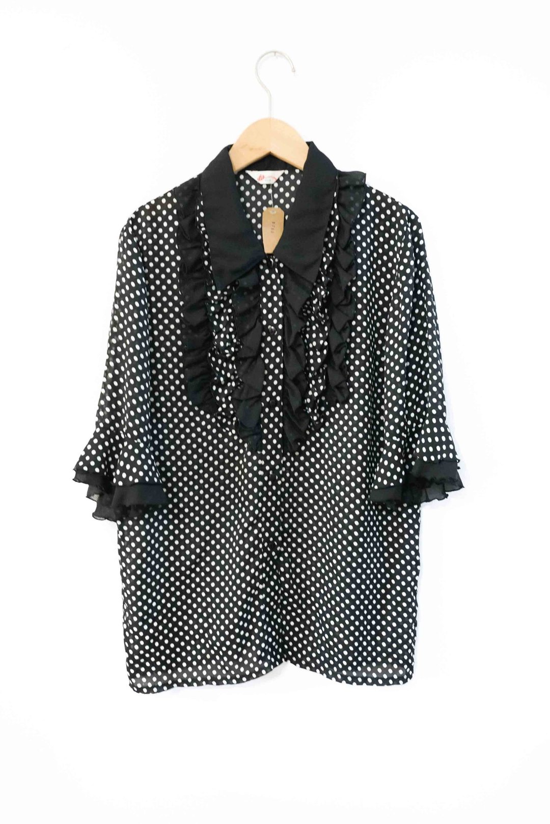 纯情百货行 Vintage 古着 古着衬衫  LS009 点点公主衬衫 - 女装衬衫 - 聚酯纤维 黑色