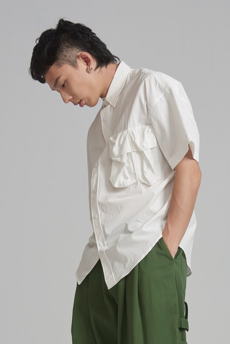 双口袋设计短袖衬衫 #9243 - 男装衬衫 - 其他材质 卡其色