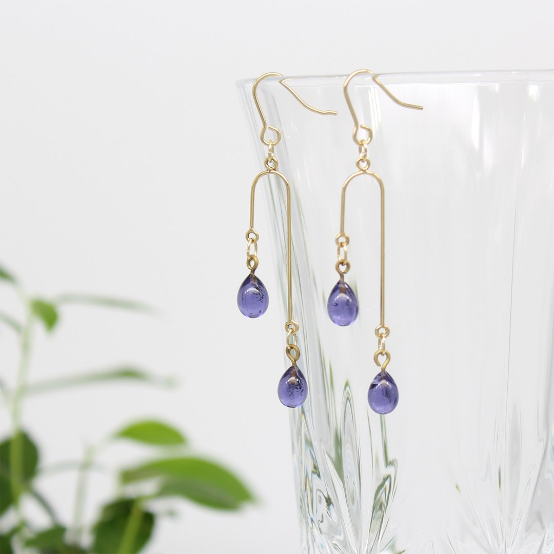 水滴玻璃风铃耳环【Wisteria】 - 耳环/耳夹 - 玻璃 紫色