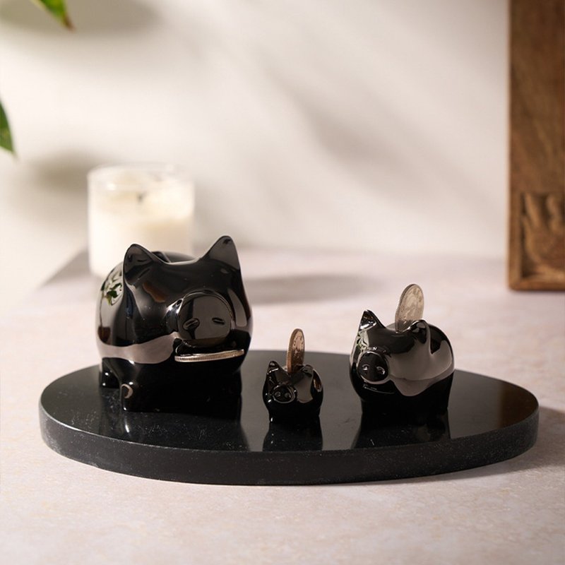 GOLDENPIG | 招财金猪 大猪小猪落御盘 亮镍黑 - 摆饰 - 贵金属 黑色