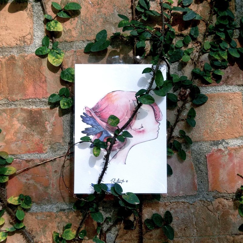 鸟巢头  红色紫绣鸫 水彩插画明信片 - 卡片/明信片 - 纸 红色