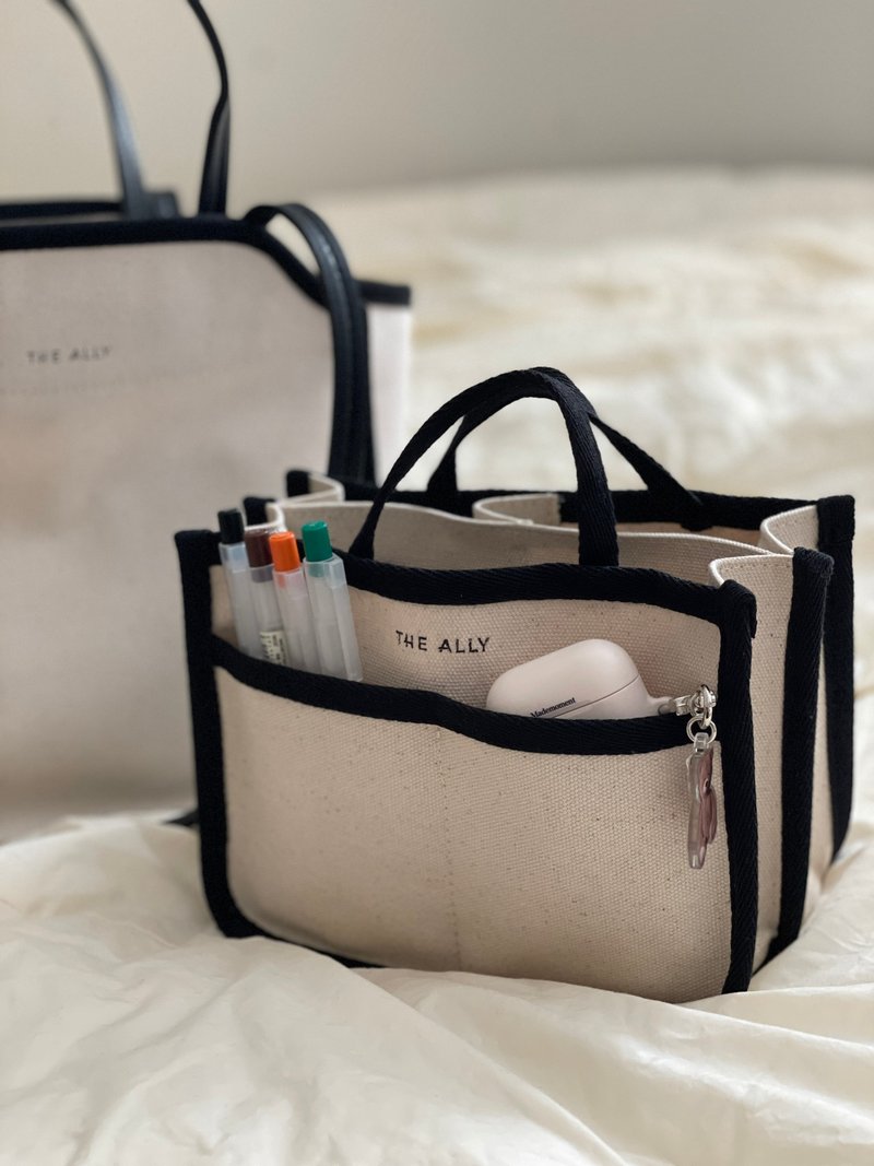 韩国The Ally| INNER BAG内袋(小)|米/黑|适合DANA MOND EMMA使用 - 手提包/手提袋 - 棉．麻 黑色