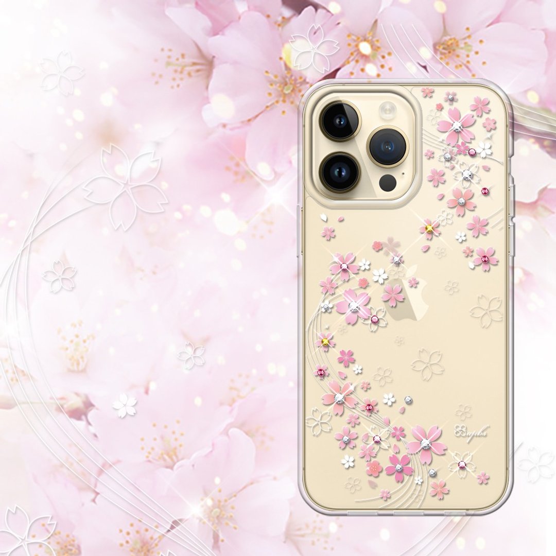 iPhone 14全系列 轻薄军规防摔水晶彩钻手机壳-天籁之樱 - 手机壳/手机套 - 其他材质 多色