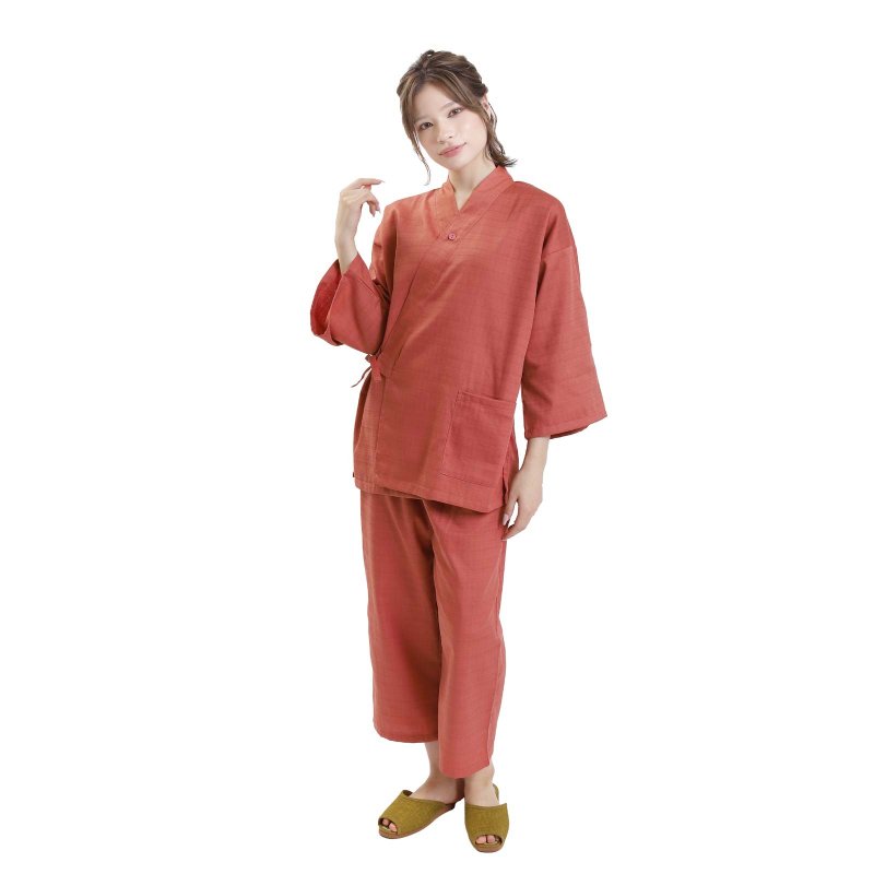 日本 和服 女性用 作务衣 套装 日式 休闲 室内服 甚平 睡衣 - 女装上衣 - 其他材质 粉红色