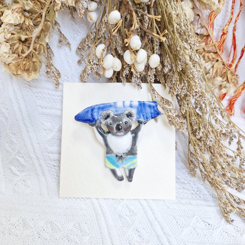 纯手工 无尾熊 瓷 胸针 日本贵和 KIWA 安全别针 - 胸针 - 瓷 