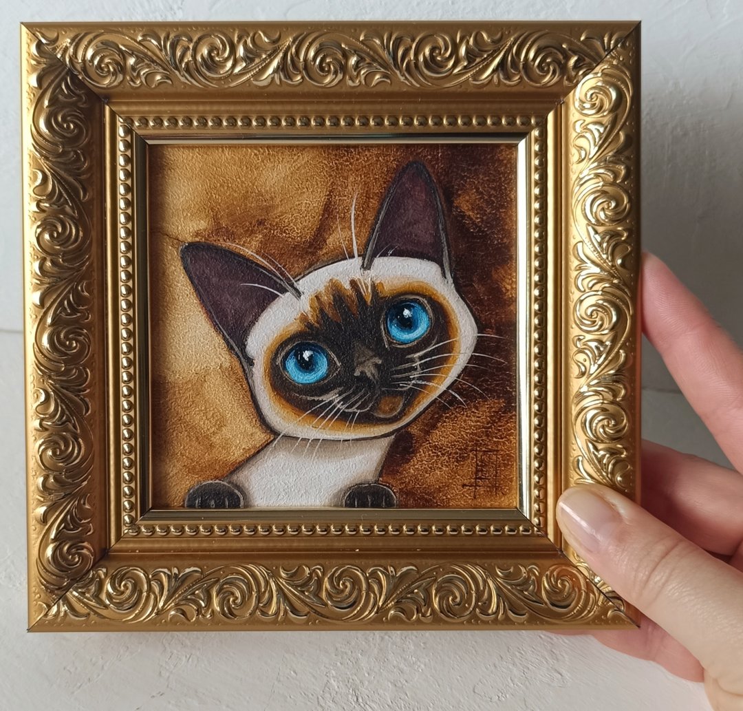 暹罗小猫油画 Cat Art 10*10 厘米 - 墙贴/壁贴 - 其他金属 金色