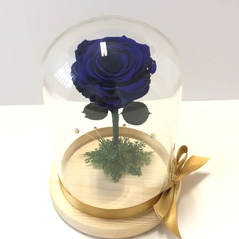 《人气》 不凋花玫瑰 大型玻璃罩花礼 小王子 美女与野兽类似款 宝蓝色 - 摆饰 - 玻璃 蓝色