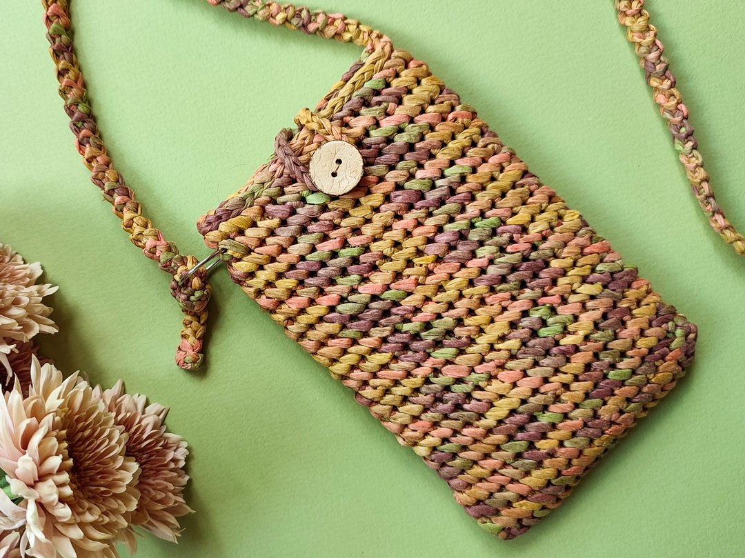 Small natural raffia phone bag,  crossbody bag - 手提包/手提袋 - 棉 多色