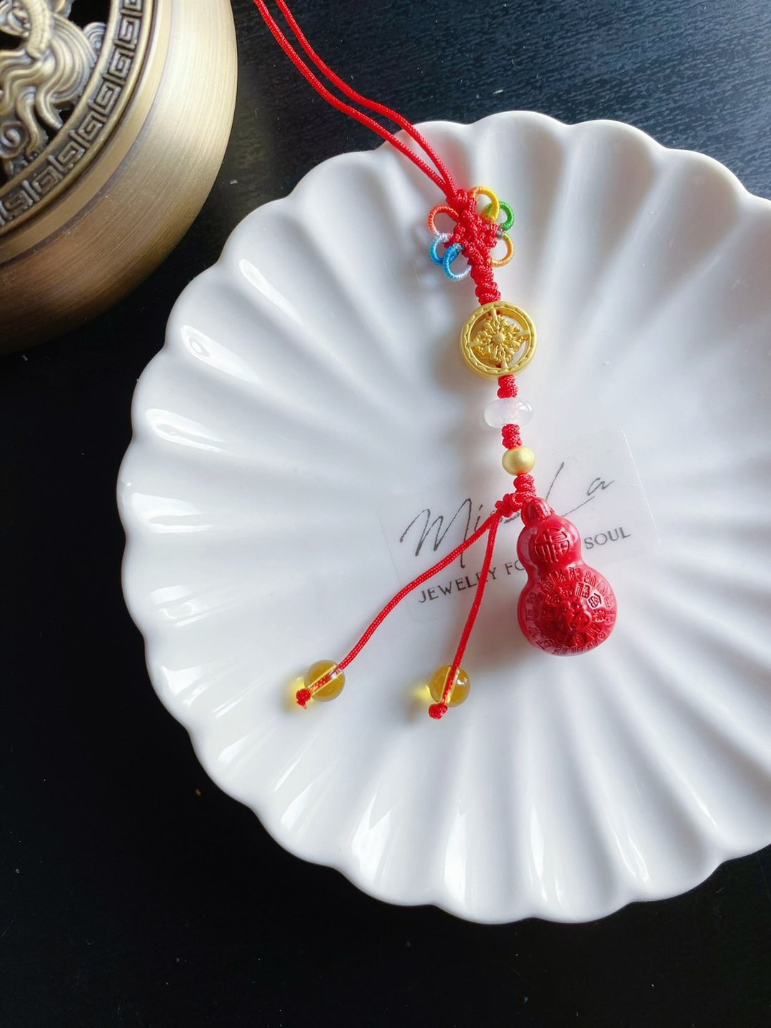百福 朱砂 葫芦 福禄双全 财源广进 翡翠 黄水晶 礼物 挂饰 - 吊饰 - 玉石 红色