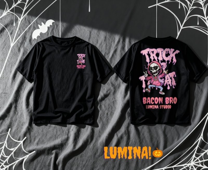 LUMINA 万圣节限定款 – 培根兄弟骷髅上衣-弟弟款 - 男装上衣/T 恤 - 棉．麻 黑色