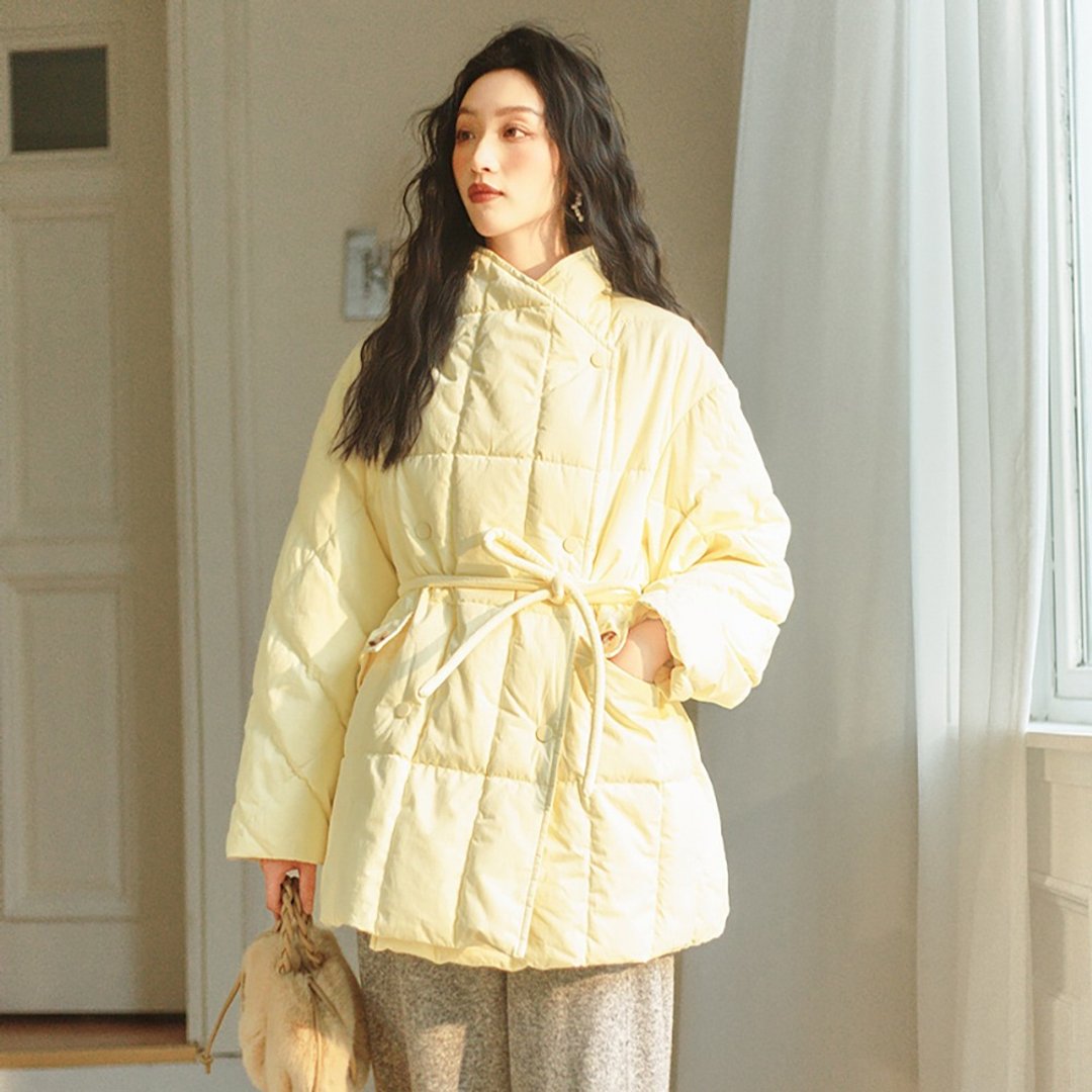 鹅绒韩版交叉领羽绒服D3ZF26Y721 - 女装休闲/机能外套 - 其他材质 黄色