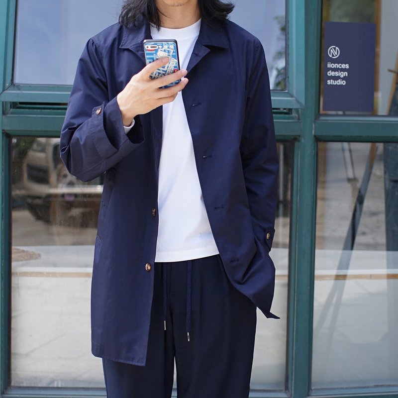 Waterproof Balmacaan Coat意大利制面料单层防水巴尔玛肯通勤风 - 男装外套 - 其他材质 蓝色