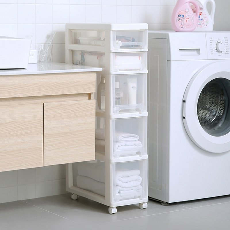 日本天马 五层隙缝收纳抽屉柜附轮(2小抽+3大抽) - 收纳用品 - 塑料 白色