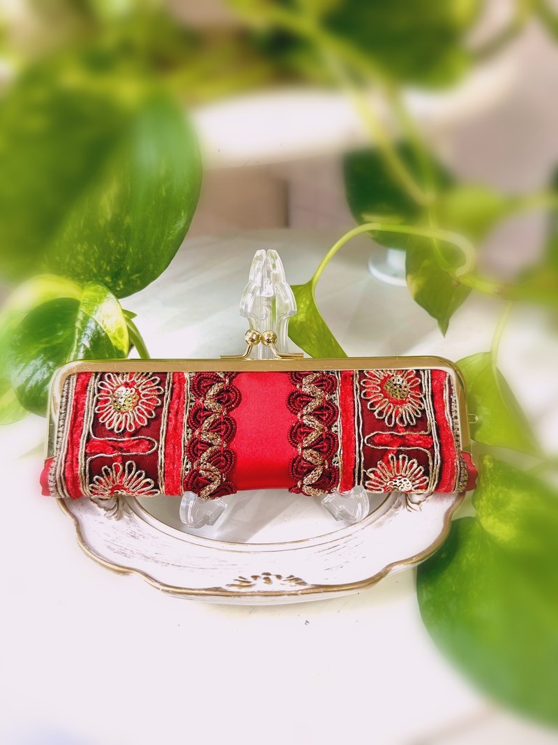 可分类的缎带零钱包 NO.147 献给都会女子 - 零钱包 - 棉．麻 红色