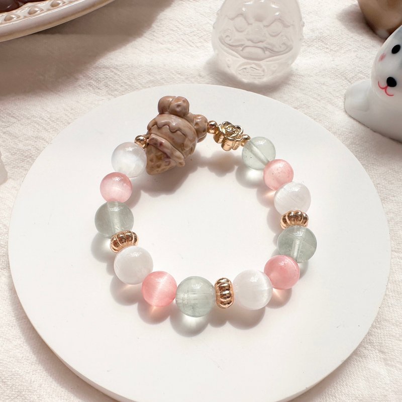 微甜实验室 萌萌鼠的夏日圣代 小朋友手链 幼童手链 阿拉善 萤石 - 手链/手环 - 半宝石 粉红色