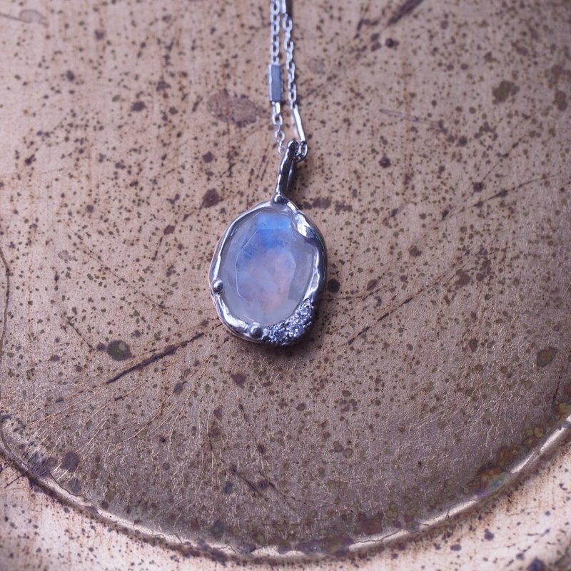 月光石手工项链 六月诞生石 短项链 Moonstone Handmade - 项链 - 半宝石 蓝色