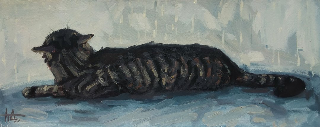 原创油画 动物 虎斑猫 6x15 英寸 - 墙贴/壁贴 - 纸 多色