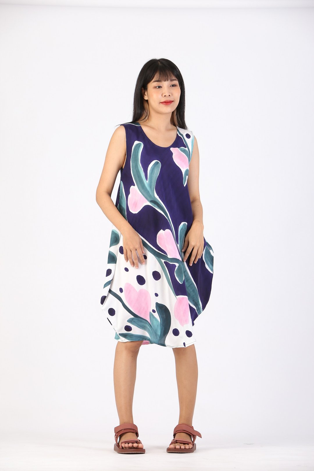 Short Dress Cotton Silk Hand Paint For Summer Beach Vacation - 洋装/连衣裙 - 棉 蓝色
