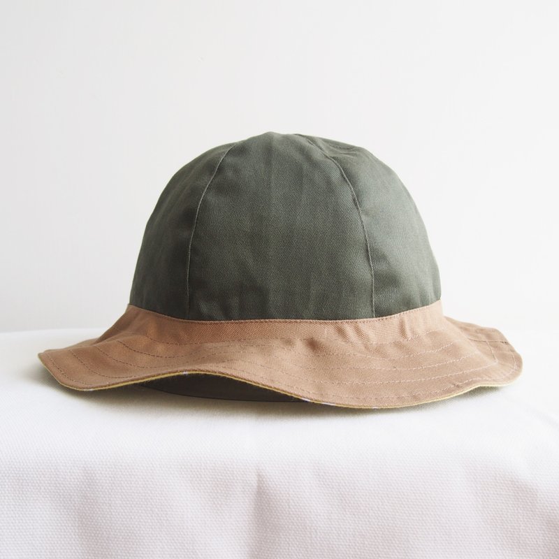 军绿配卡其 手工双面帽子 渔夫帽 - 帽子 - 棉．麻 金色