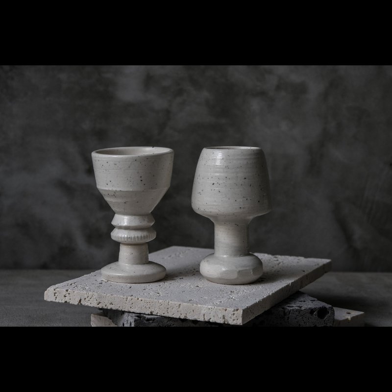 。斑点白陶高脚清酒杯/花皿/置物摆设 - 摆饰 - 陶 