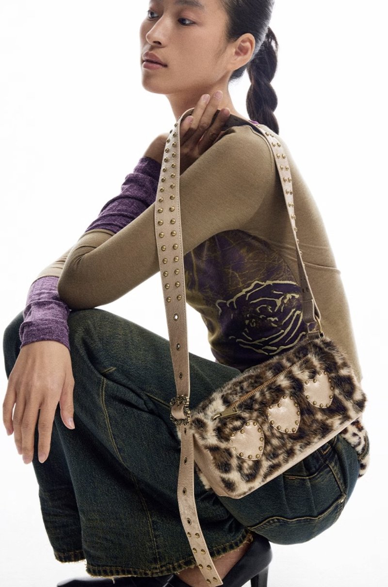 美式复古 铆钉豹纹包 - 侧背包/斜挎包 - 真皮 多色
