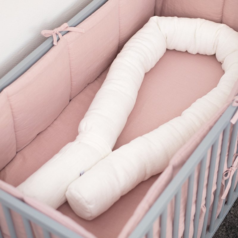 White oval flax (linen) bumper - baby cot bumper - snake bumper - 婴儿床上用品 - 亚麻 白色