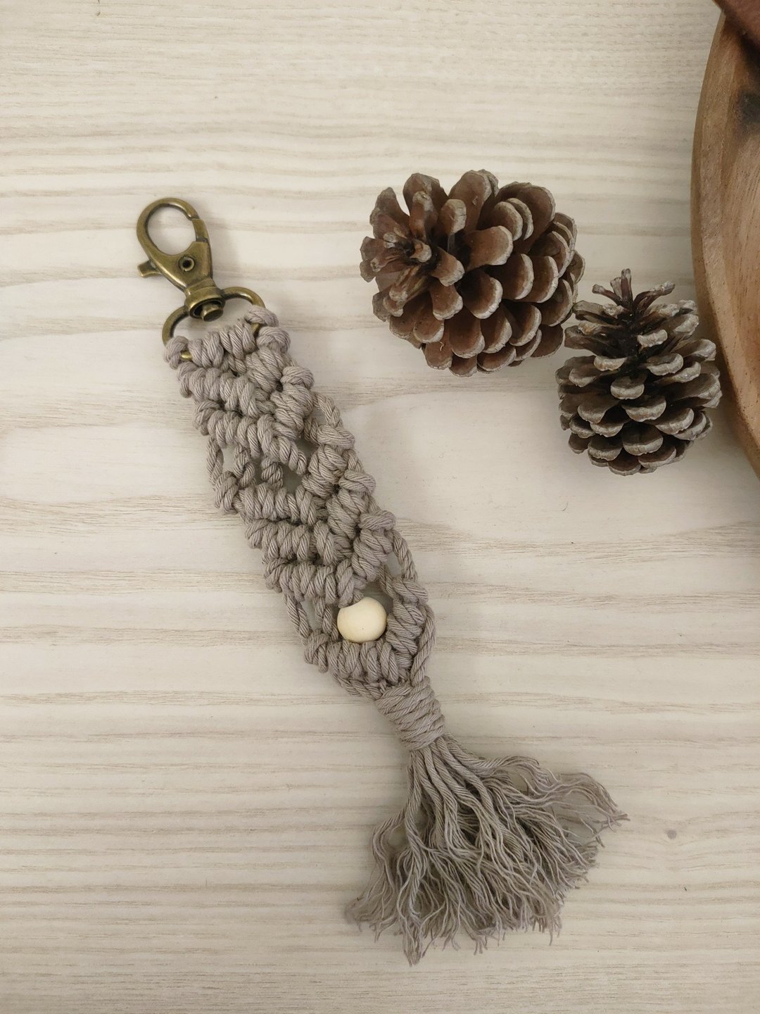 【法式午后的奶茶】macrame 挂饰/钥匙圈/吊饰/圣诞/情人节送礼 - 钥匙链/钥匙包 - 棉 