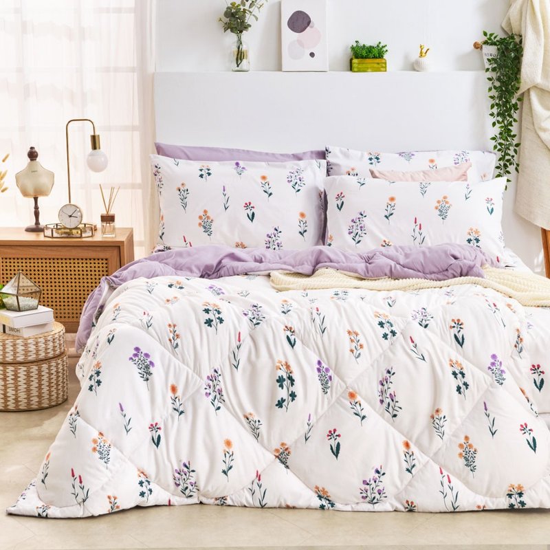 床包羽丝绒被组-单人/双人/加大/ 舒柔棉 / 紫薇白茵 - 寝具 - 其他材质 白色