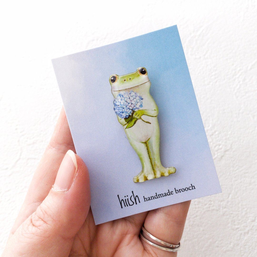 Hydrangea and frog brooch - 胸针 - 树脂 绿色