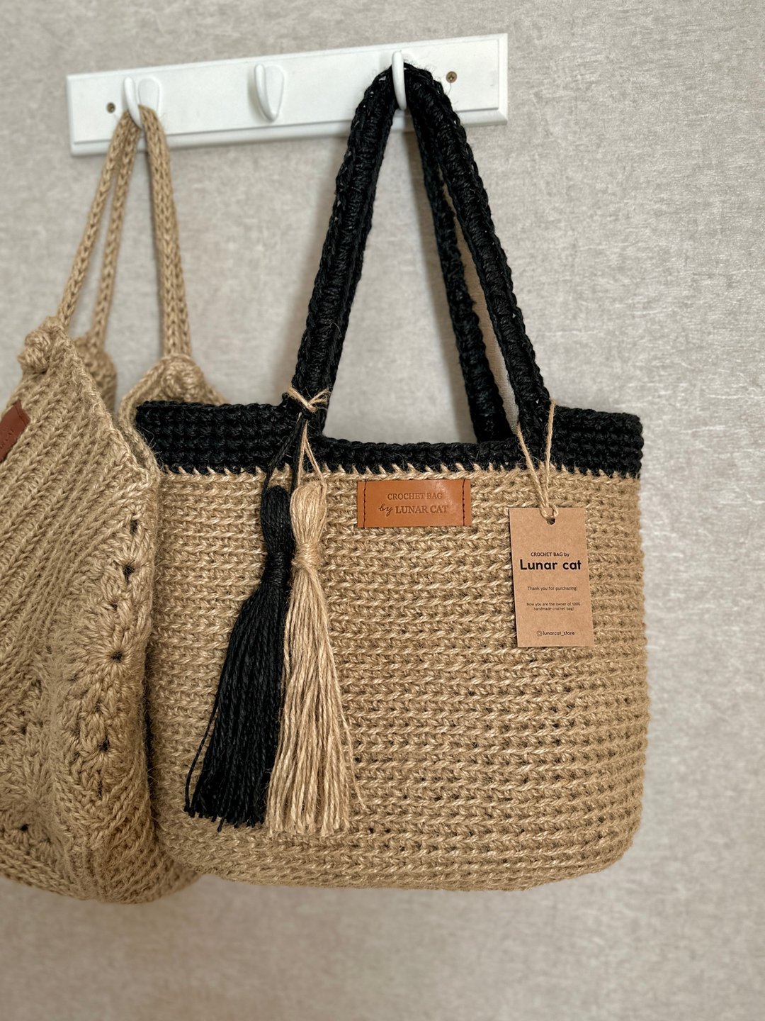 最后机会商品：钩织麻编 NY 包，杏仁色 Almond Lunarbag XXL - 手提包/手提袋 - 环保材料 蓝色