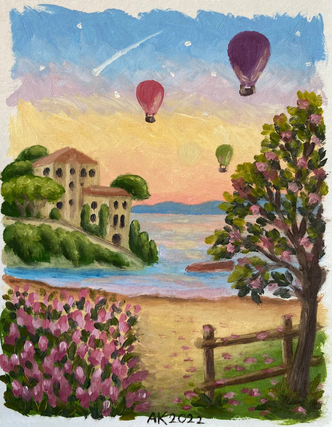 湖上的早晨油画，风景插画，湖边，花园，艺术 - 墙贴/壁贴 - 其他材质 多色