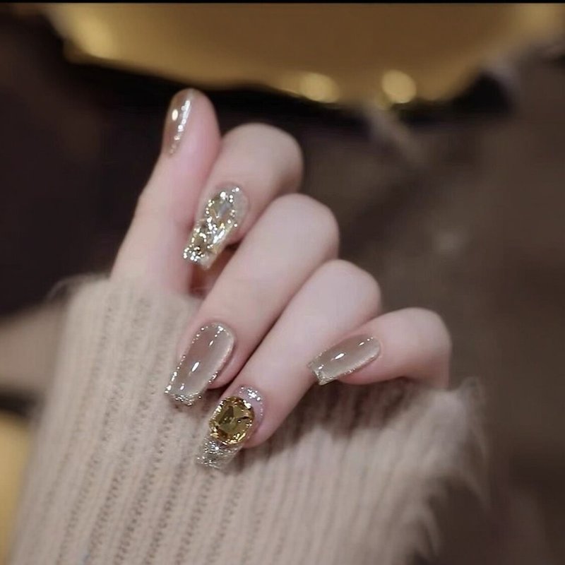 【香槟猫眼】美拉德新款猫眼手工美甲 纯手工穿戴甲甲片 - 其他 - 其他材质 