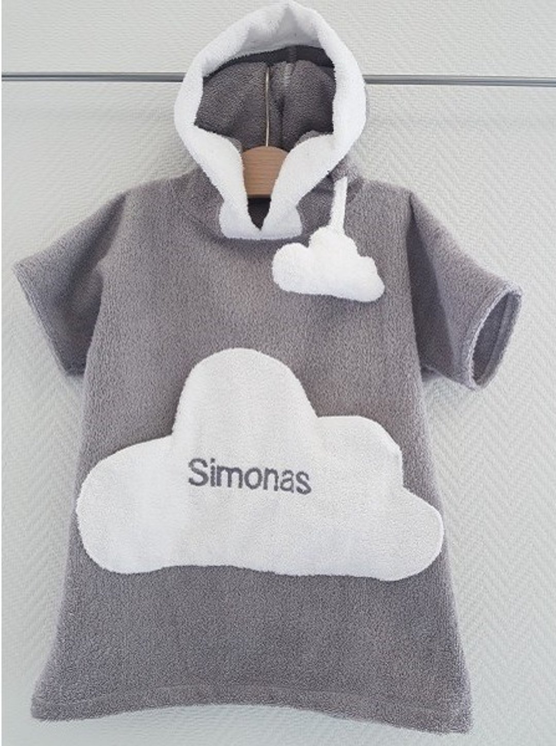 Personalized grey bath robe with white cloud pocket for kids - 其他 - 棉 灰色
