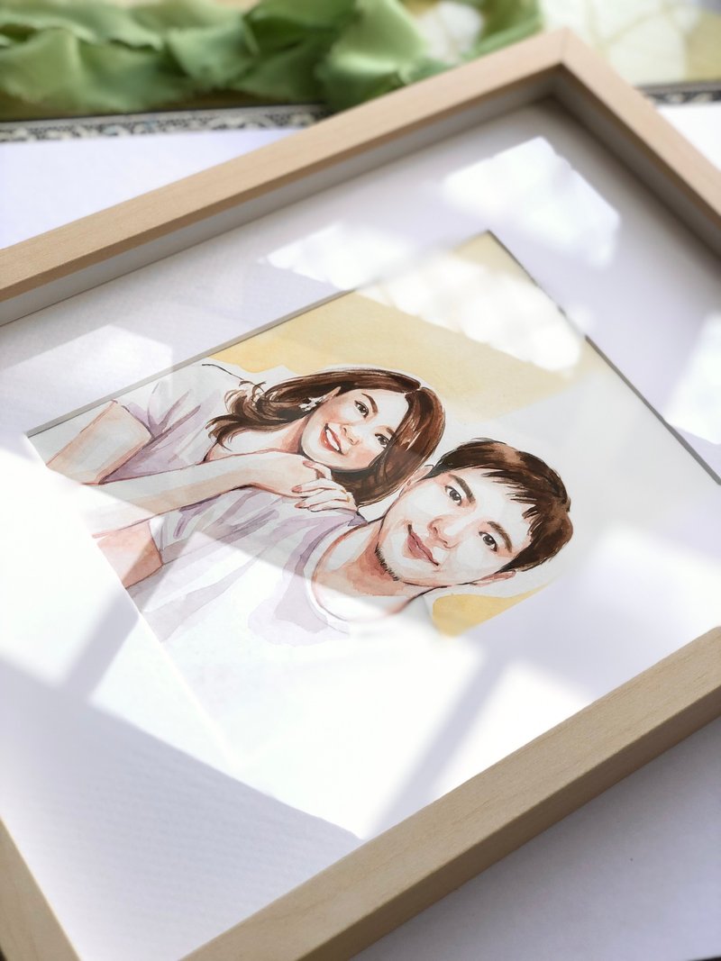 双人水彩画-定制似颜绘画像 - 订制画像 - 纸 白色