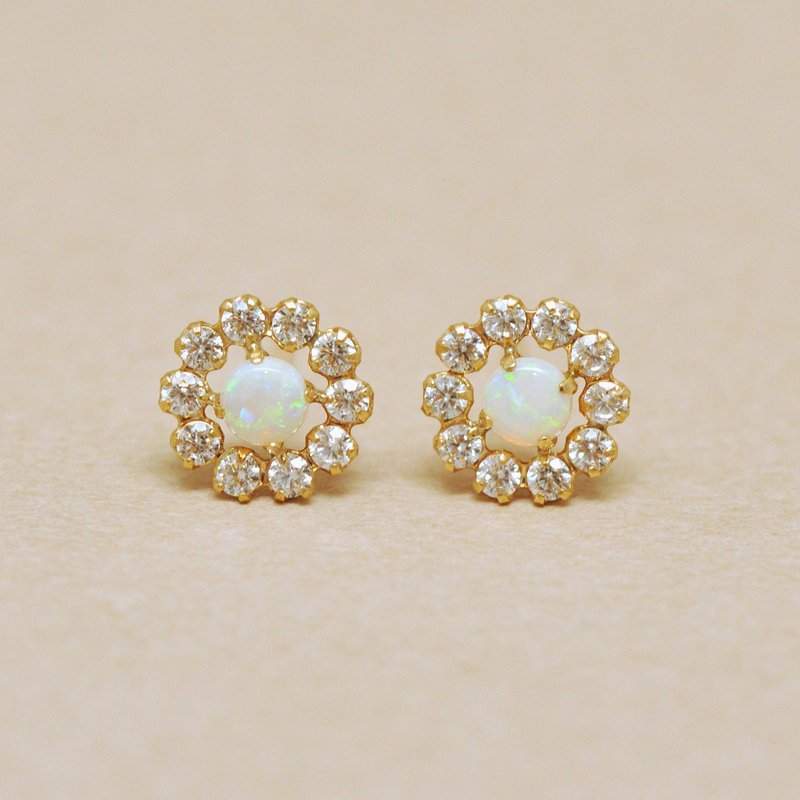 18K/10K 黄金蛋白石圆形耳环 - 耳环/耳夹 - 贵金属 