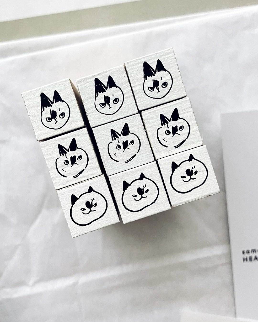 NEKO NEKO! 小黑脸橡皮印章 / 长柄 - 印章/印台 - 木头 白色