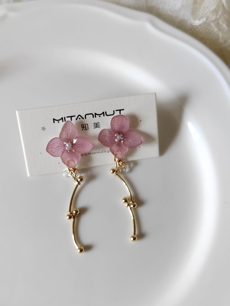 知美Mitanmut  春归信 日系干燥花仙气原创小众真花手作耳针耳夹 - 耳环/耳夹 - 植物．花 粉红色