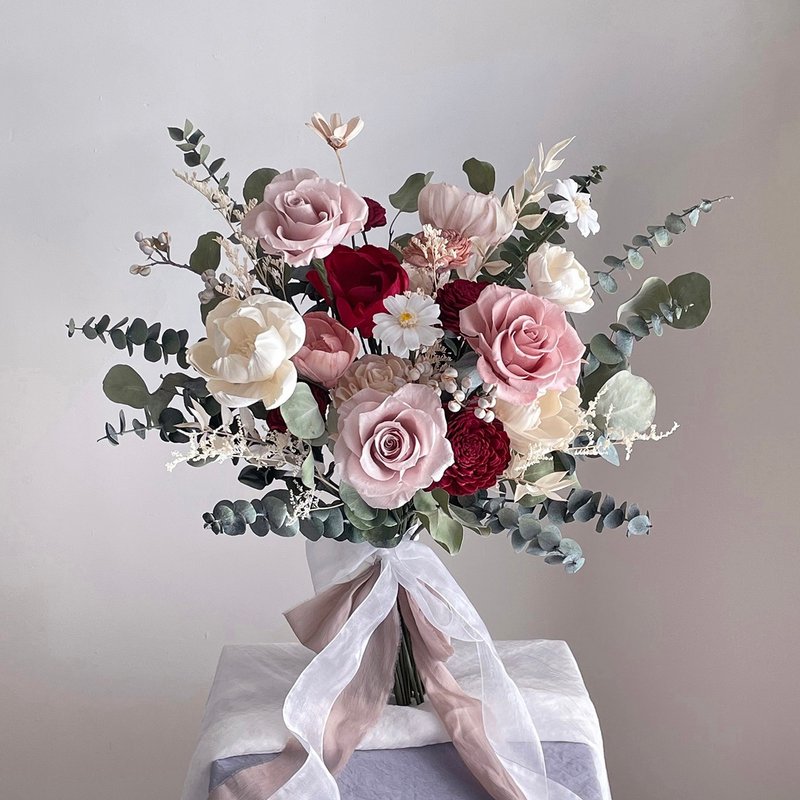 【不凋花干燥花】莫兰迪粉酒红色不凋玫瑰自然风美式捧花 - 其他 - 植物．花 粉红色