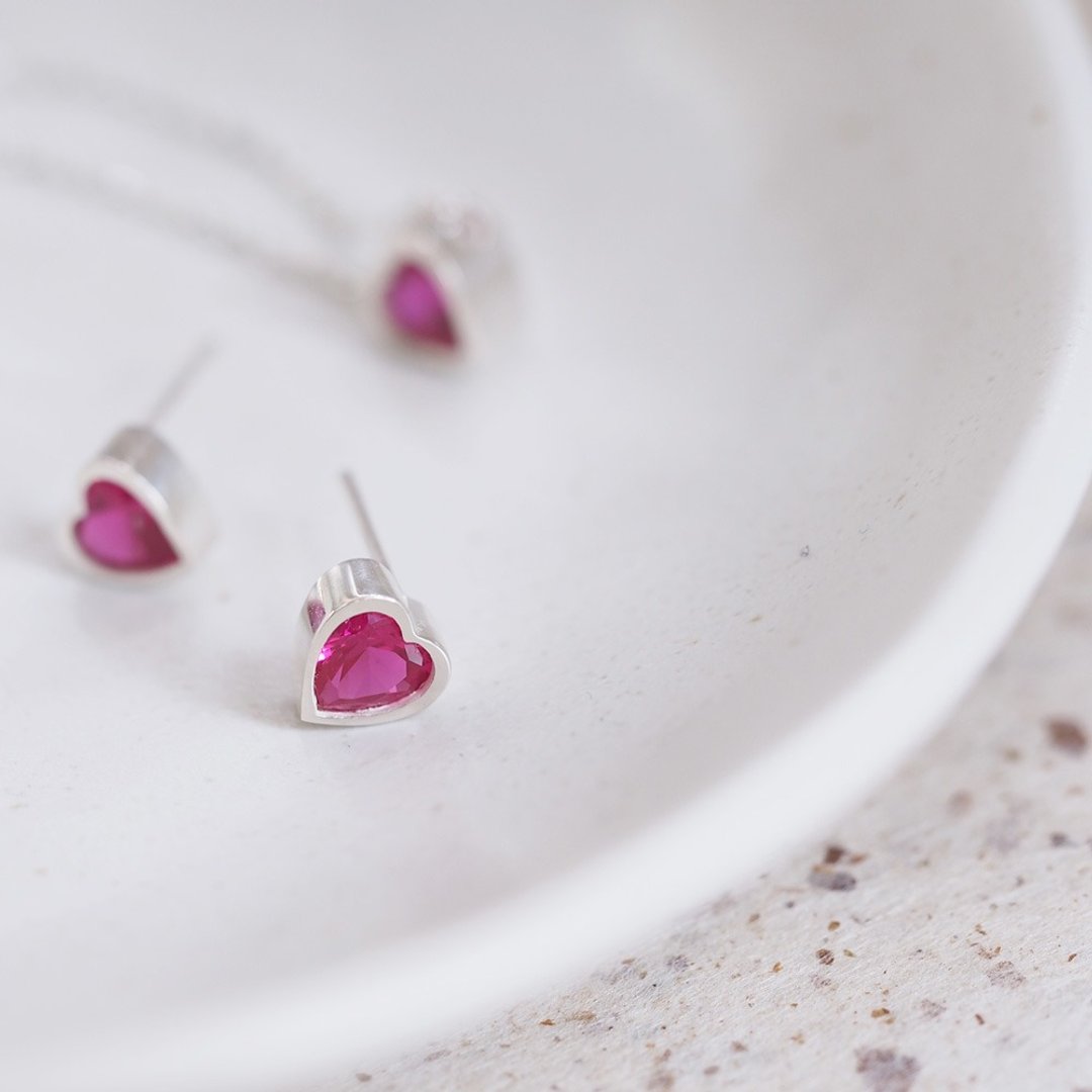 2 pieces set) ruby heart necklace earrings set Silver 925 - 项链 - 其他金属 红色