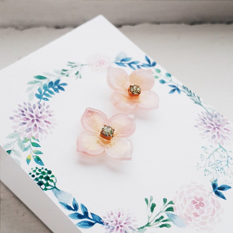 momolico 耳环 金粉绣球花  可改夹式 - 耳环/耳夹 - 压克力 粉红色