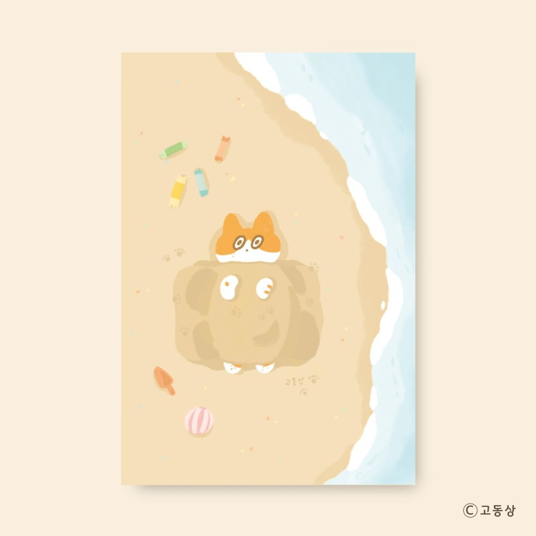 Godongsang l 明信片 - 玩沙猫咪 - 卡片/明信片 - 纸 蓝色