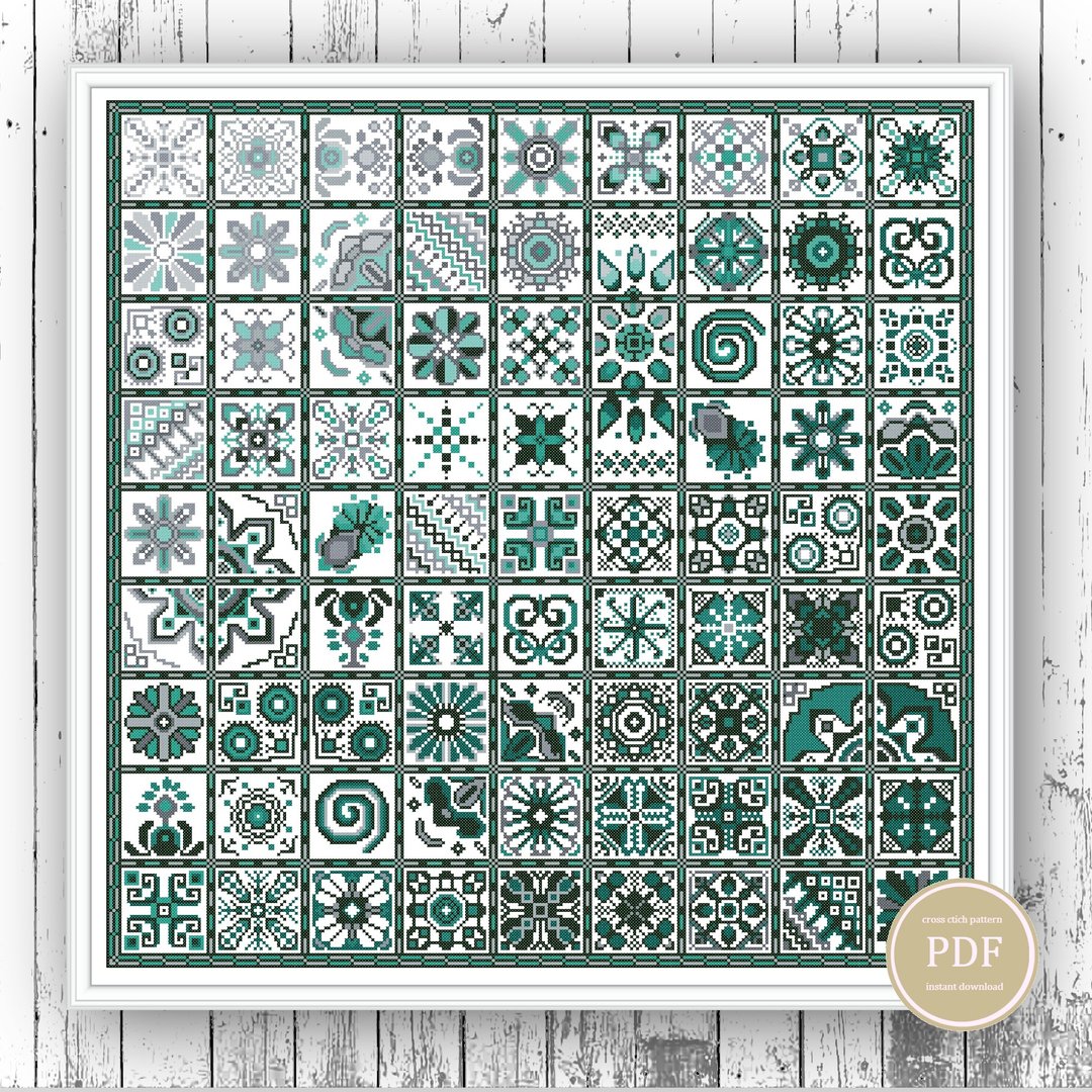 Cross Stitch Pattern  Monochrome - Geometric Squares Design PDF Counted Chart 88 - 手工艺教程/工具书 - 其他材质 