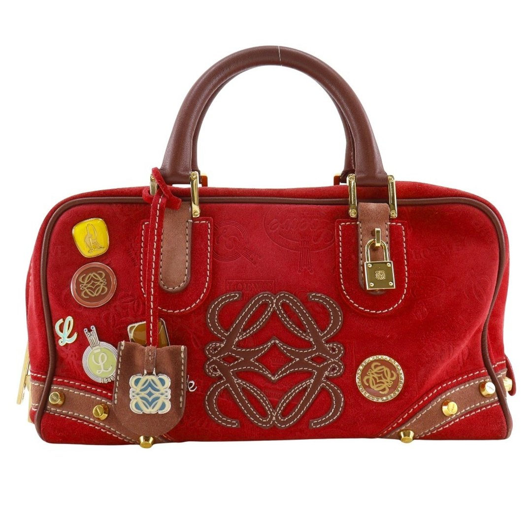 【日本直送】罗威 LOEWE Amazona 28 手提包 160周年纪念 迷你波士顿包 皮革×麂皮 女性【二手品】 - 手提包/手提袋 - 真皮 红色